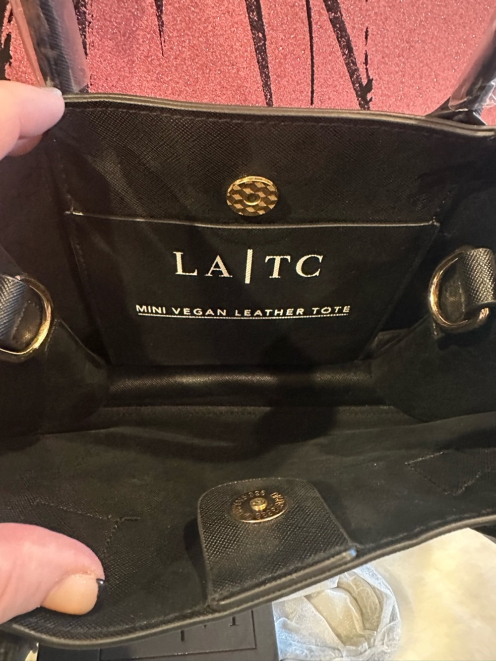 I Speak Fluent Italian Black Vegan Mini Tote Bag - Picture 3 of 4